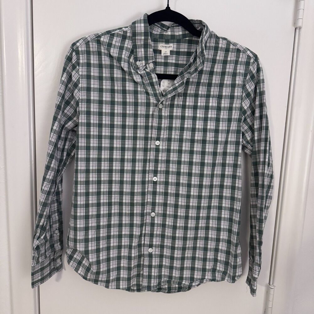 NWT Boys Crewcuts Size 14 Green/White/Pink Plaid Long Sleeve Button Down Shirt